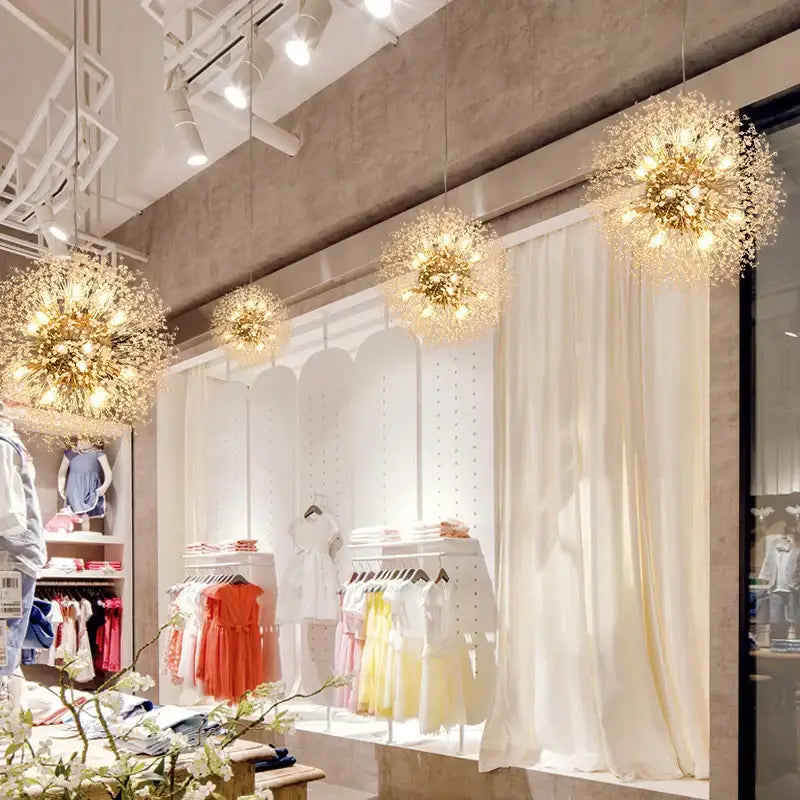 Modern golden dandelion spark led chandelier living room crystal light