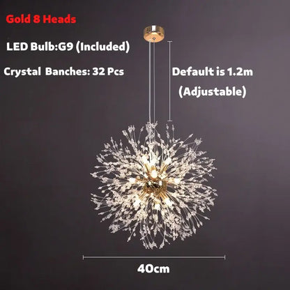 Modern golden dandelion spark led chandelier living room crystal light