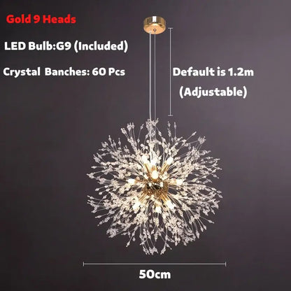 Modern golden dandelion spark led chandelier living room crystal light