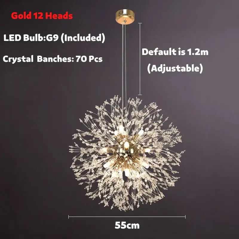 Modern golden dandelion spark led chandelier living room crystal light