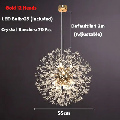 Modern golden dandelion spark led chandelier living room crystal light