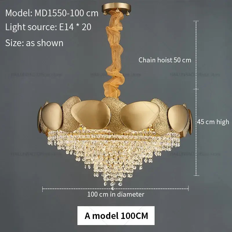 Modern golden crystal chandelier for living room
