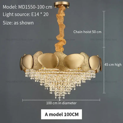 Modern golden crystal chandelier for living room