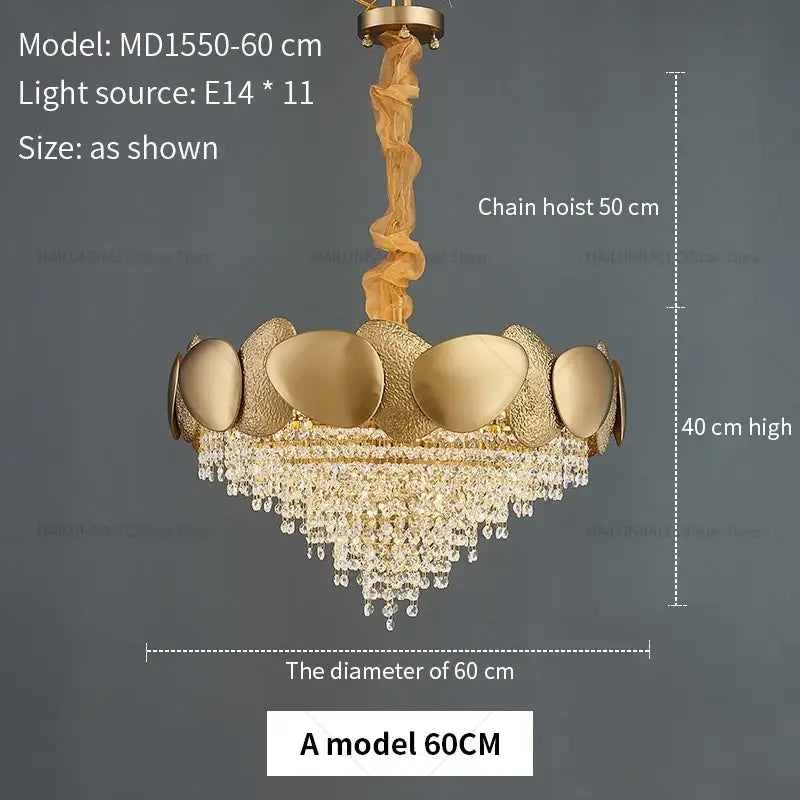 Modern golden crystal chandelier for living room