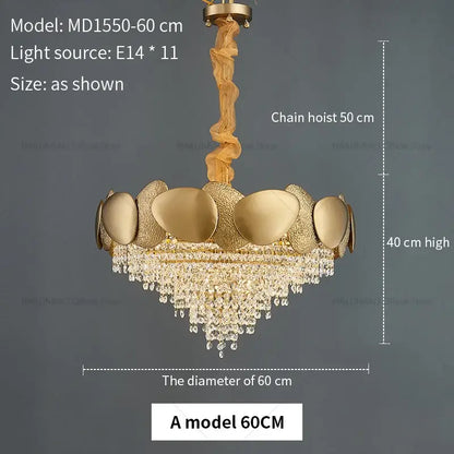 Modern golden crystal chandelier for living room