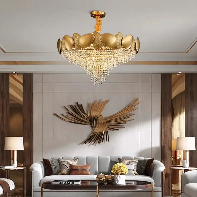 Modern golden crystal chandelier for living room