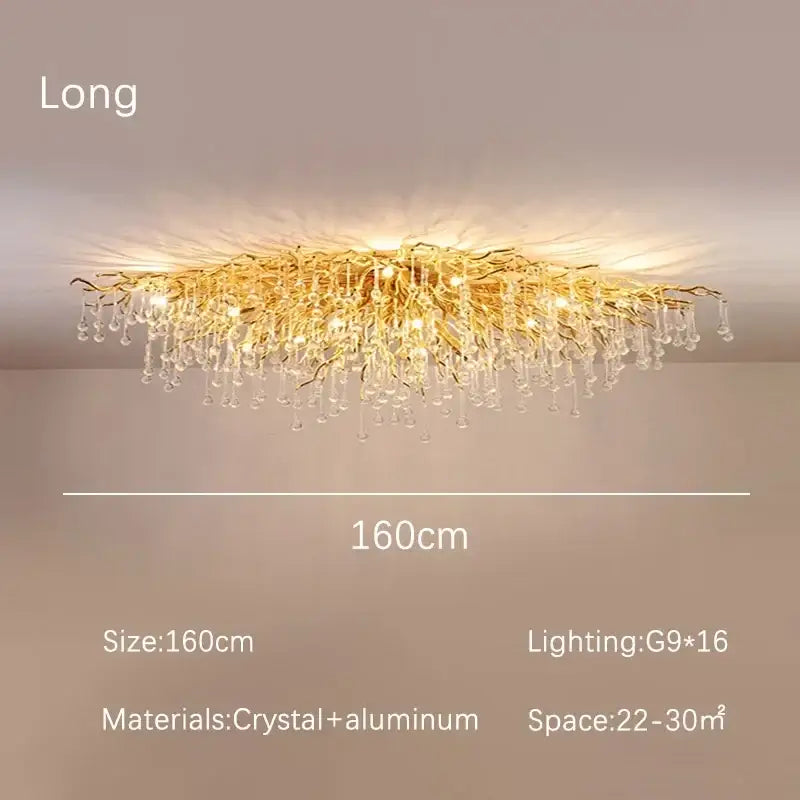 Modern golden crystal dendritic chandelier dining room light