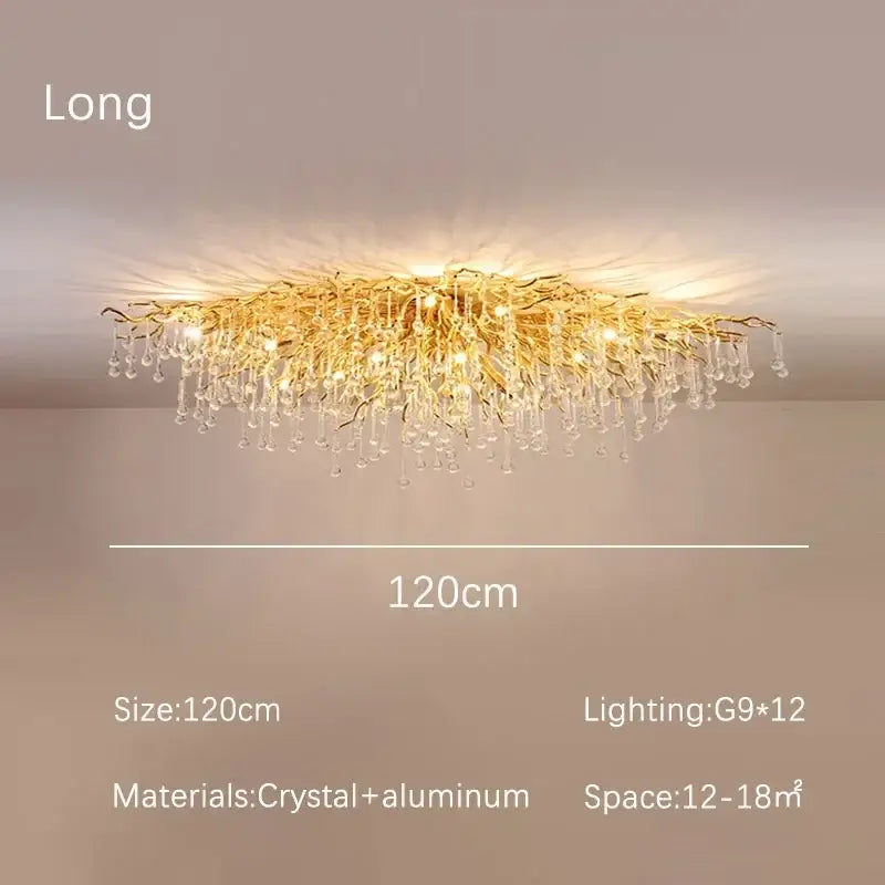 Modern golden crystal dendritic chandelier dining room light