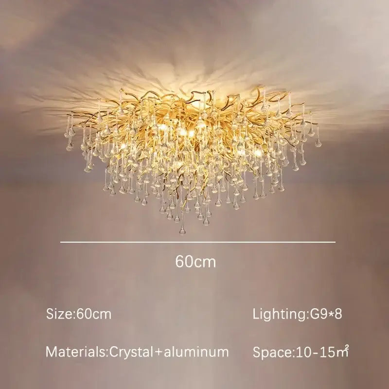 Modern golden crystal dendritic chandelier dining room light