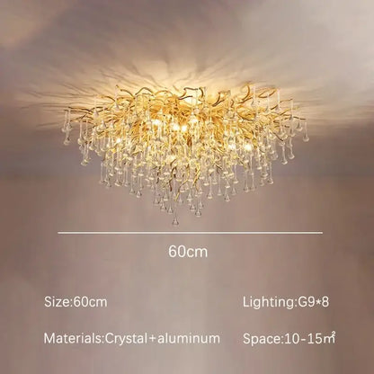 Modern golden crystal dendritic chandelier dining room light