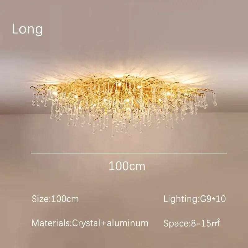 Modern golden crystal dendritic chandelier dining room light