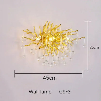 Modern golden crystal dendritic chandelier dining room light