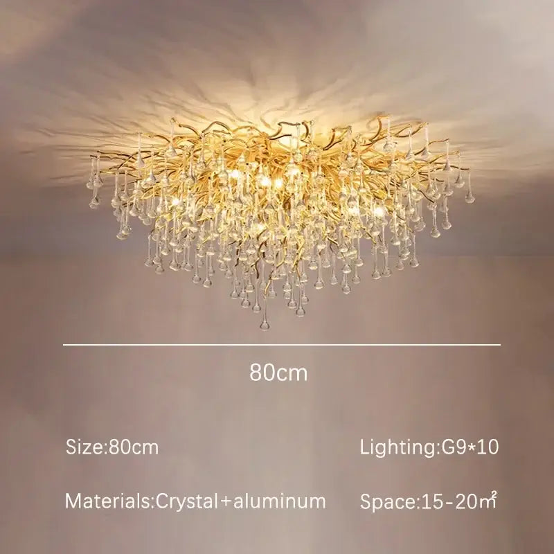 Modern golden crystal dendritic chandelier dining room light