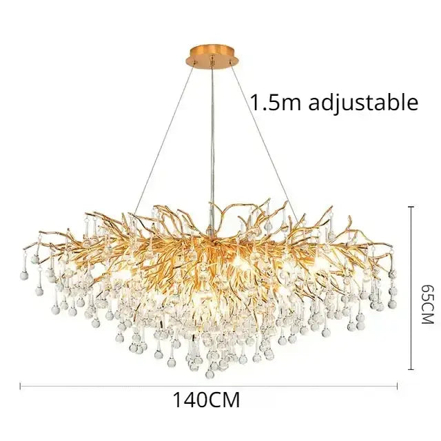 Modern golden crystal dendritic chandelier dining room light