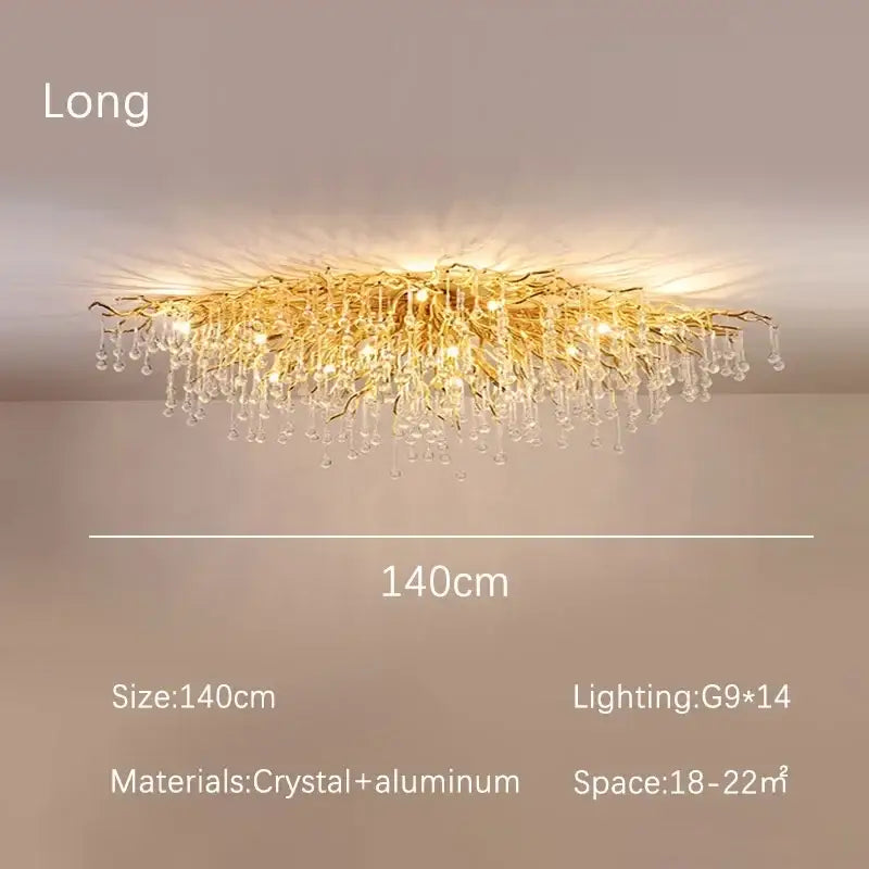 Modern golden crystal dendritic chandelier dining room light