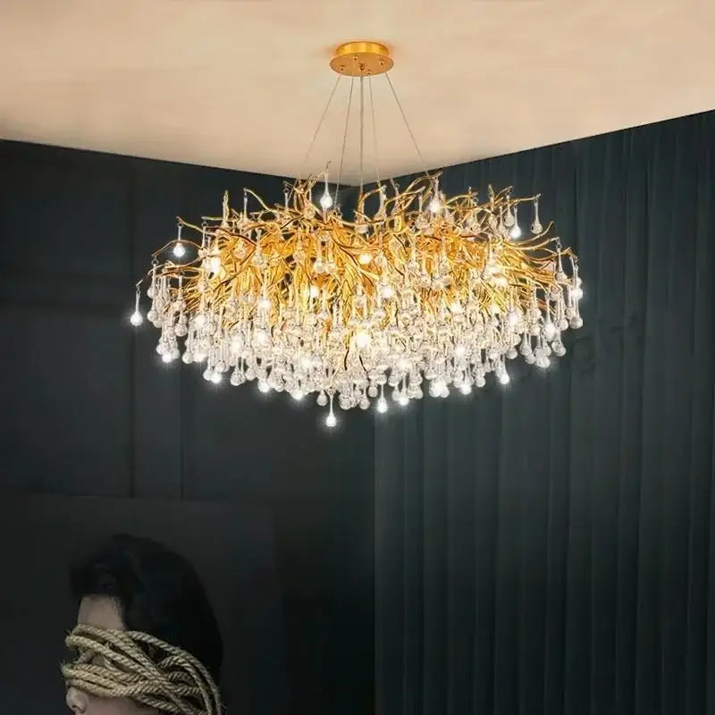 Modern golden crystal dendritic chandelier dining room light