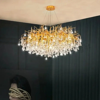 Modern golden crystal dendritic chandelier dining room light