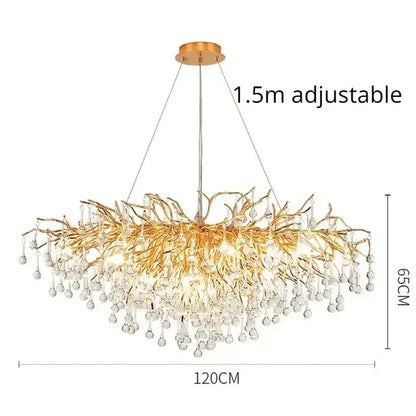 Modern golden crystal dendritic chandelier dining room light