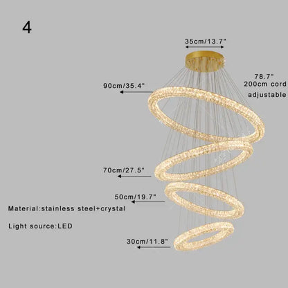 Modern golden crystal ring chandelier living room light