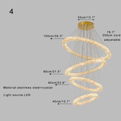 Modern golden crystal ring chandelier living room light