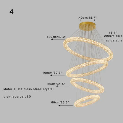 Modern golden crystal ring chandelier living room light