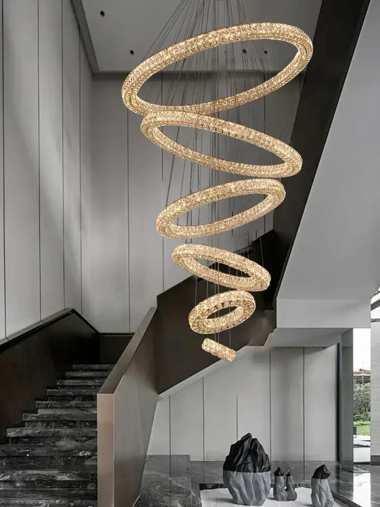 Modern golden crystal ring chandelier living room light
