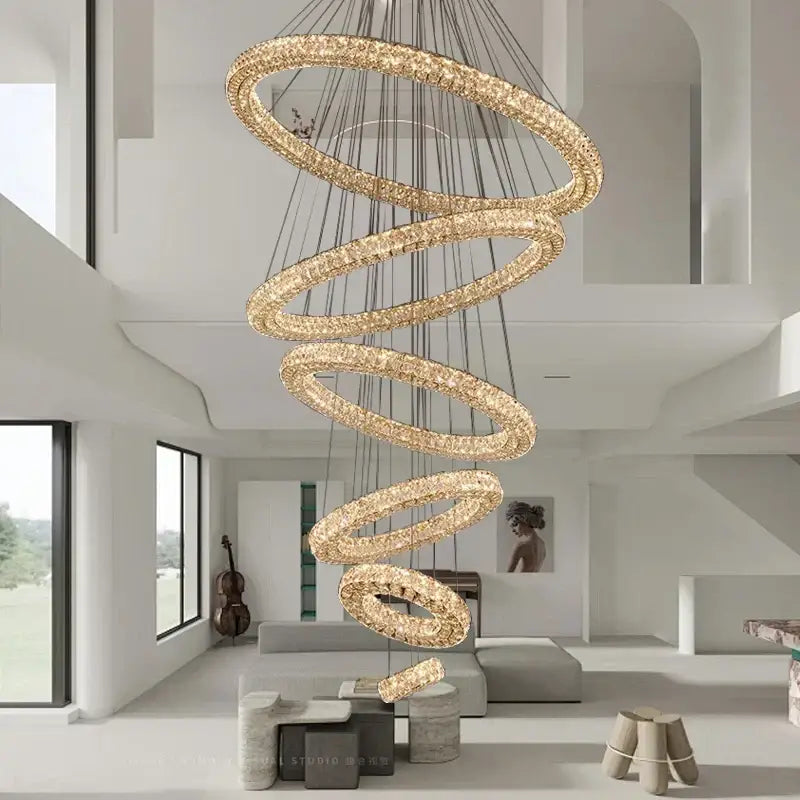 Modern golden crystal ring chandelier living room light
