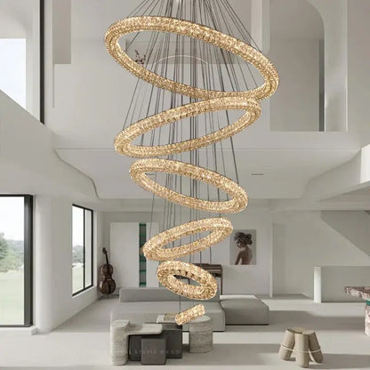 Modern golden crystal ring chandelier living room light