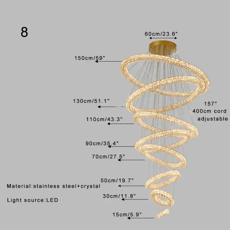 Modern golden crystal ring chandelier living room light