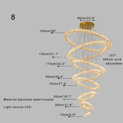 Modern golden crystal ring chandelier living room light
