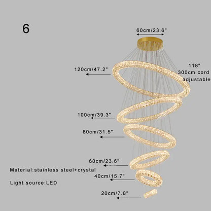 Modern golden crystal ring chandelier living room light