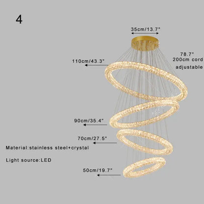 Modern golden crystal ring chandelier living room light