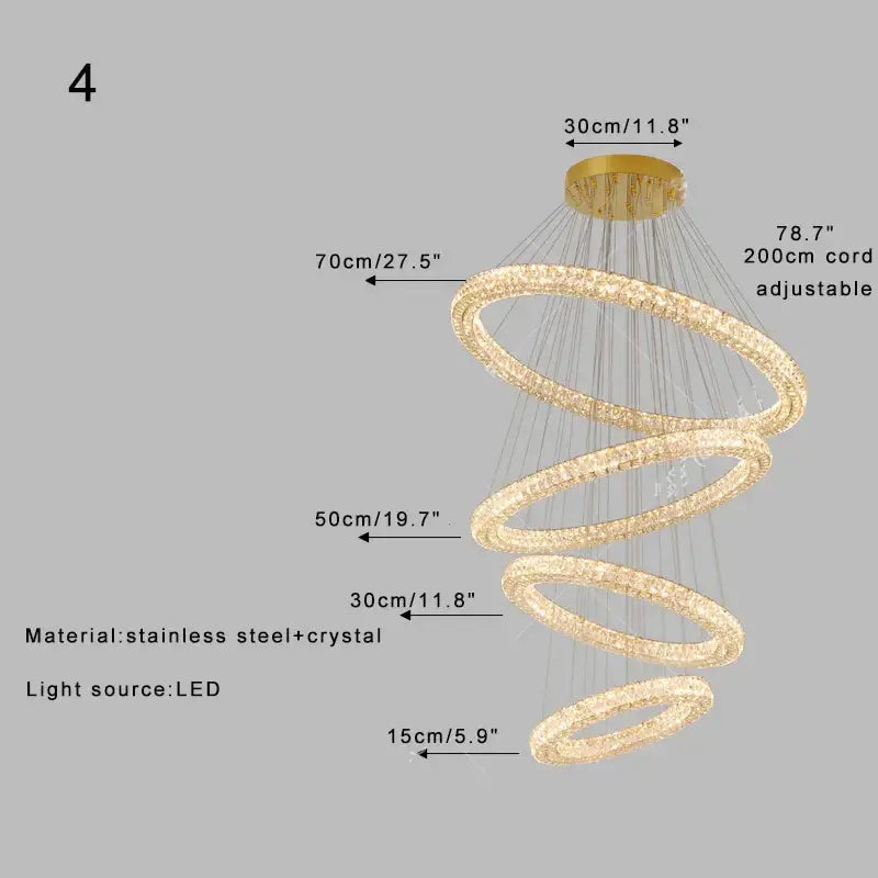 Modern golden crystal ring chandelier living room light