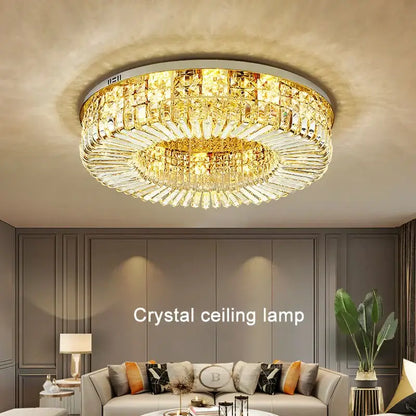 Modern golden crystal ring led ceiling lamp living room