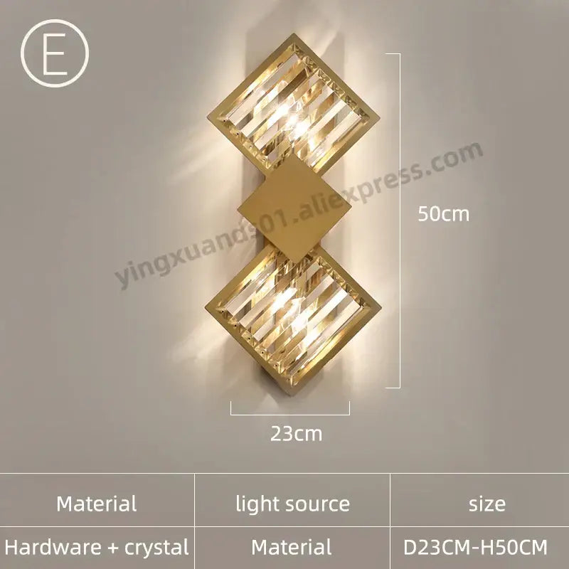 Modern golden crystal wall light for bedroom