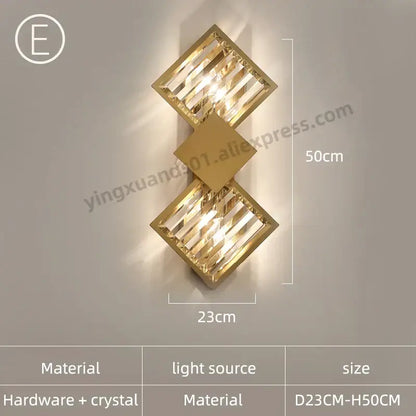 Modern golden crystal wall light for bedroom