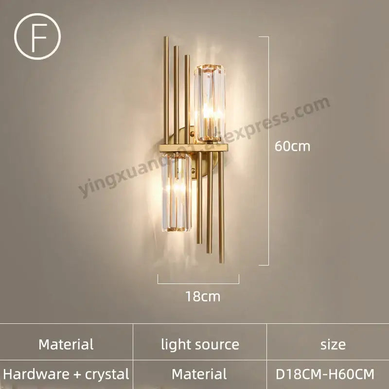 Modern golden crystal wall light for bedroom