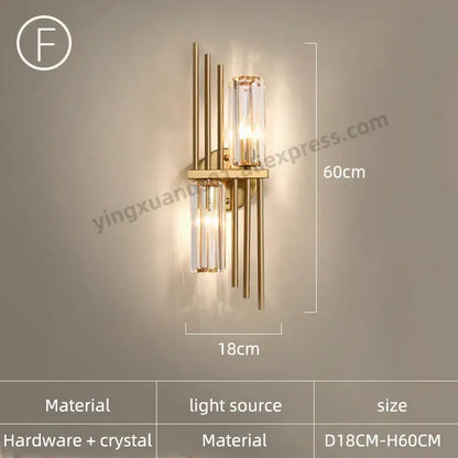 Modern golden crystal wall light for bedroom