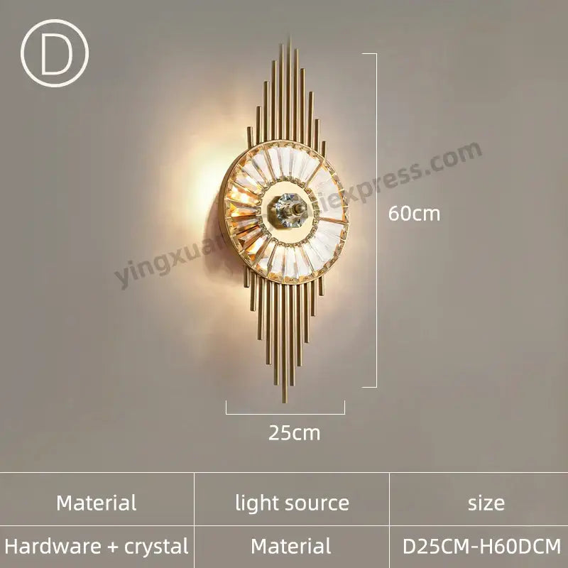 Modern golden crystal wall light for bedroom