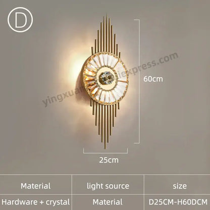 Modern golden crystal wall light for bedroom