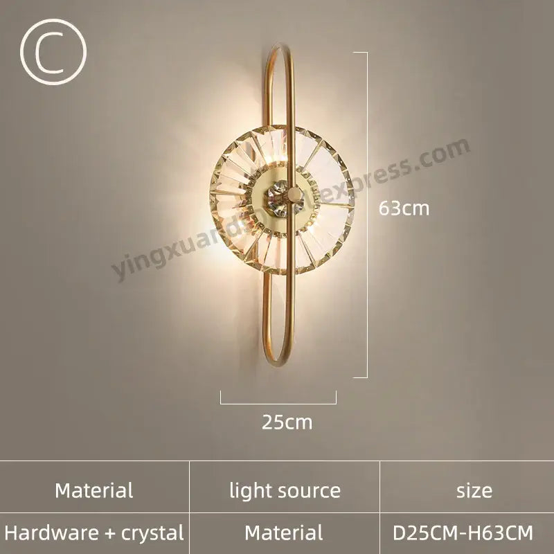Modern golden crystal wall light for bedroom