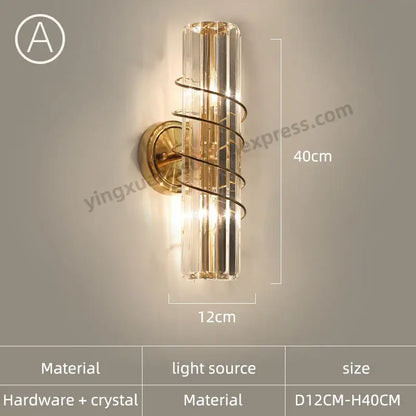 Modern golden crystal wall light for bedroom