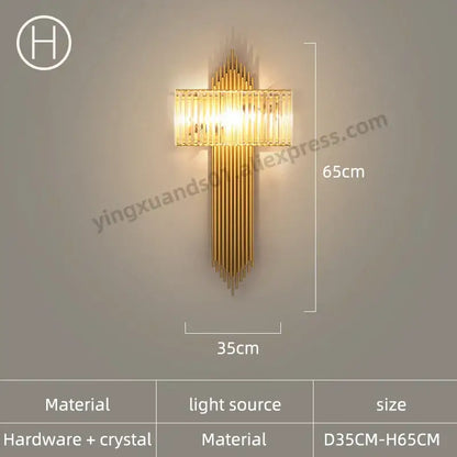 Modern golden crystal wall light for bedroom