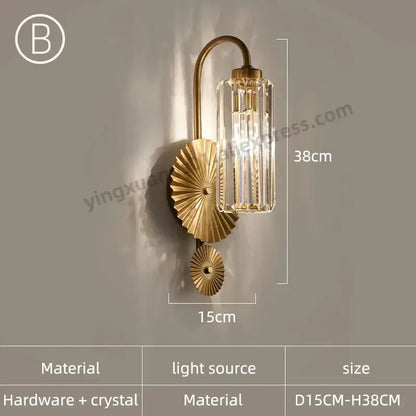 Modern golden crystal wall light for bedroom