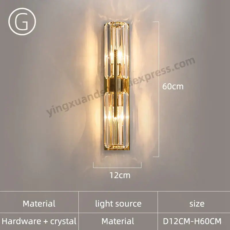 Modern golden crystal wall light for bedroom