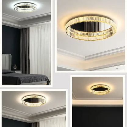 Modern golden double ring crystal led ceiling chandelier dining room