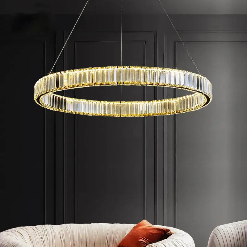 Modern golden double ring crystal led ceiling chandelier dining room