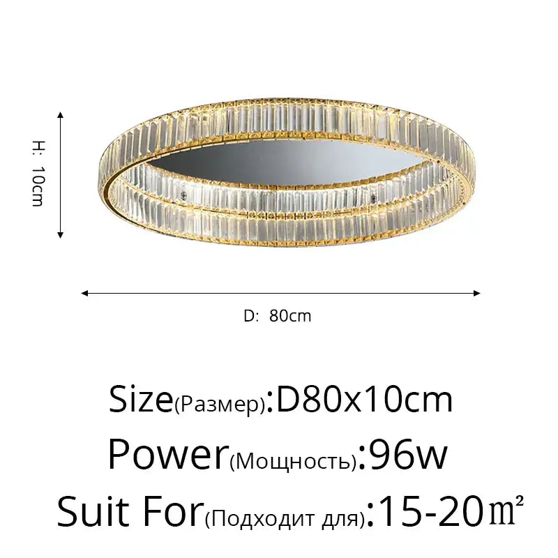 Modern golden double ring crystal led ceiling chandelier dining room