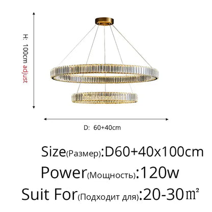 Modern golden double ring crystal led ceiling chandelier dining room