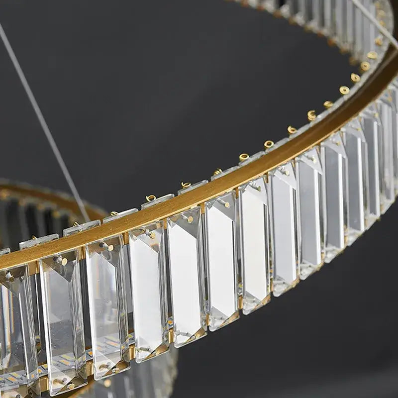 Modern golden double ring crystal led ceiling chandelier dining room
